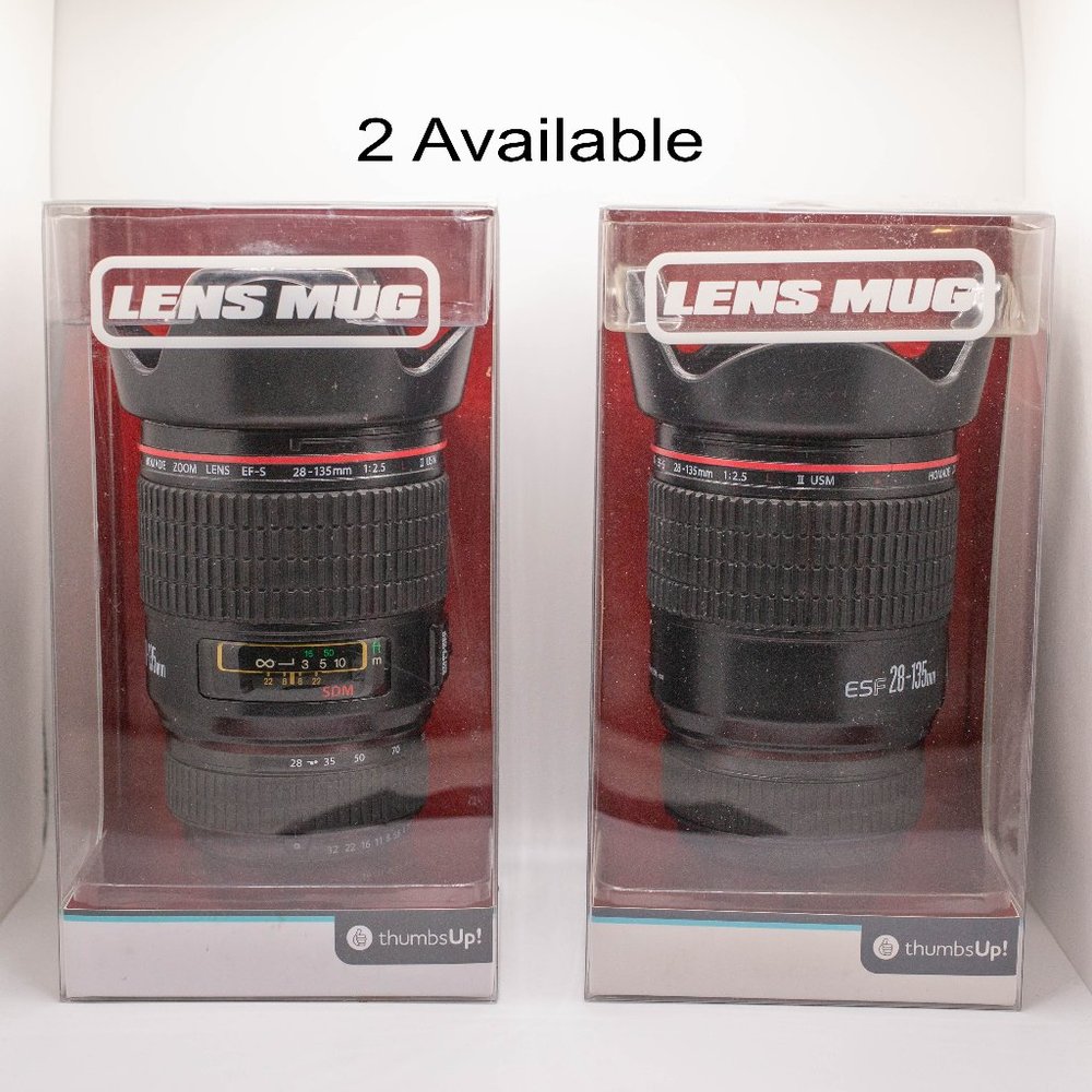 Thumbs Up! Camera Lens Mug Cup w/ Cover Lid (looks like Canon & Nikon Lens)
